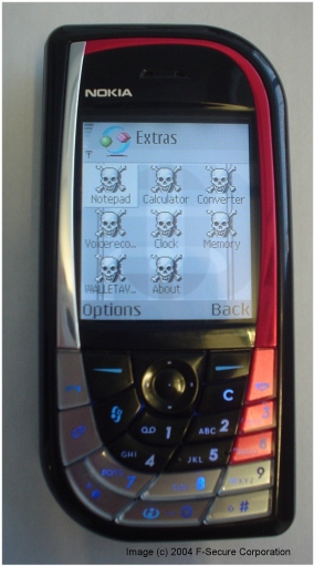 Immagine di un cellulare infetto dal trojan Skulls messa a disposizione da F-Secure